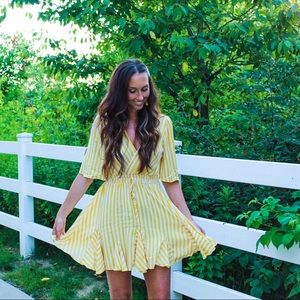 V Neck Striped Mini Wrap Summer Dress